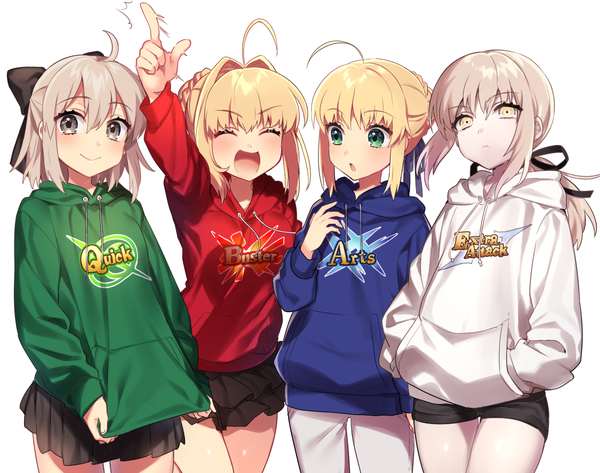 Anime picture 1077x850 with fate (series) fate/grand order fate/stay night fate/extra artoria pendragon (all) saber nero claudius (fate) (all) okita souji (fate) (all) saber alter nero claudius (fate) okita souji (koha-ace) sakura yuki (clochette) long hair looking at viewer blush fringe short hair open mouth simple background blonde hair