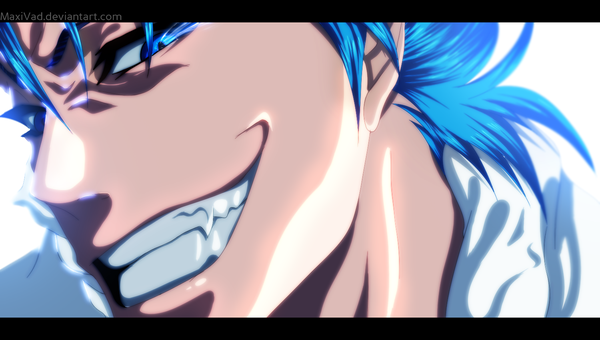 Anime picture 1500x850 with bleach studio pierrot grimmjow jeagerjaques maxivad single short hair blue eyes simple background smile wide image white background blue hair grin coloring close-up face espada boy