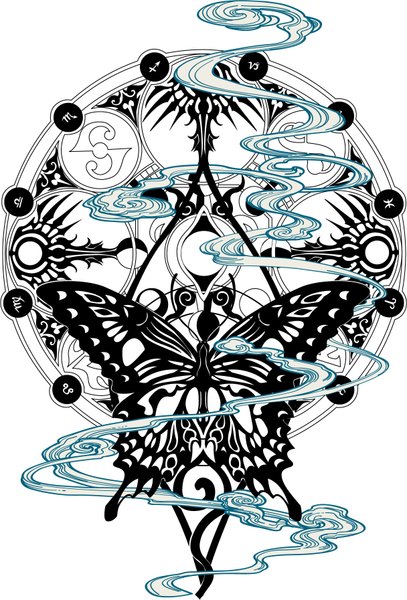 Anime picture 1216x1793 with xxxholic clamp tall image simple background white background magic smoke zodiac insect butterfly magic circle