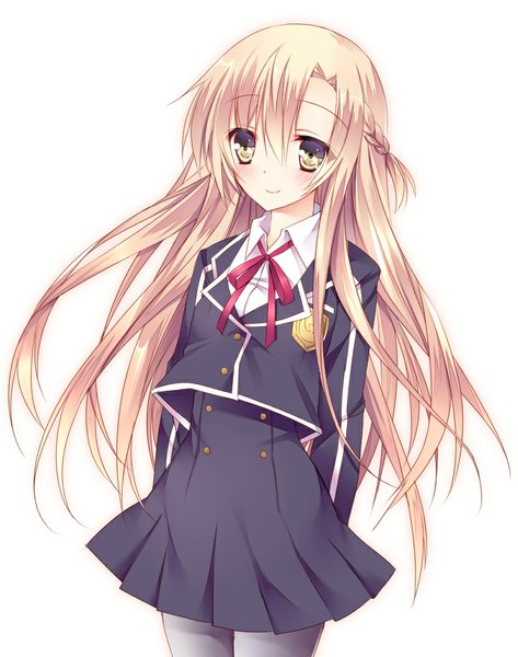 Anime picture 809x1025 with sword art online a-1 pictures yuuki asuna sorai shin'ya single long hair tall image looking at viewer blush simple background blonde hair smile white background yellow eyes girl uniform school uniform
