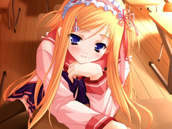 Anime picture 1024x768 with nursery rhyme blue eyes blonde hair game cg girl serafuku