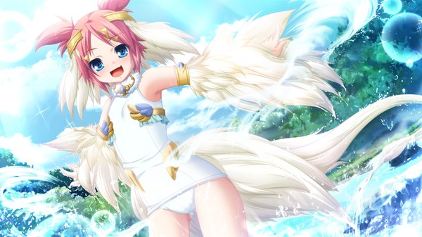 Anime picture 1024x576 with kamidori alchemy meister short hair open mouth blue eyes wide image pink hair game cg loli girl