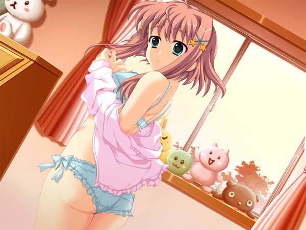 Anime picture 1200x900 with blue eyes light erotic pink hair game cg girl underwear panties