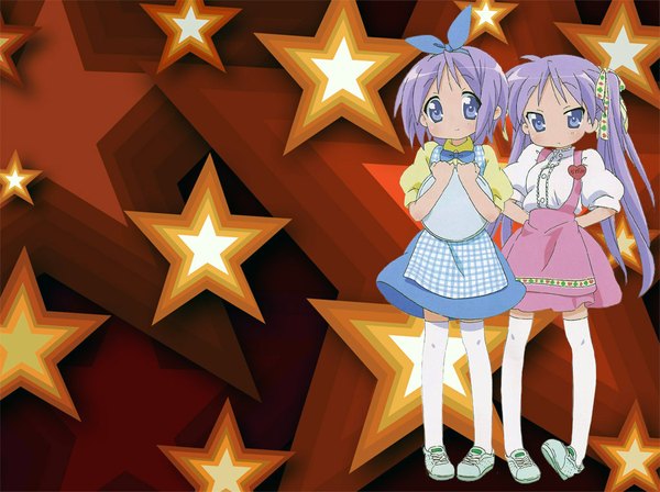 Anime picture 1024x766 with lucky star kyoto animation hiiragi kagami hiiragi tsukasa waitress girl