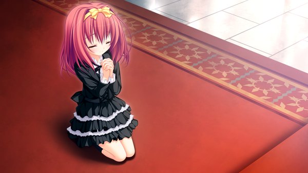 Anime picture 1920x1080 with lunaris filia hayama mai mikagami mamizu highres short hair wide image game cg red hair eyes closed loli dress child (children)