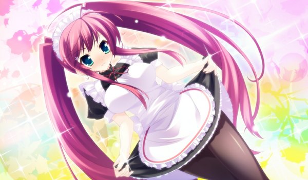 Anime picture 1024x600 with icha pri! (game) tenjouin yuzuna itou life wide image twintails green eyes game cg red hair very long hair maid girl