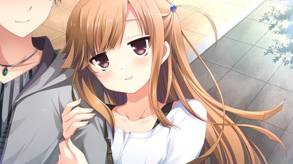 Anime picture 1920x1080 with imouto no okage de mote sugite yabai ikegami akane long hair blush highres brown hair wide image brown eyes game cg light smile couple girl boy