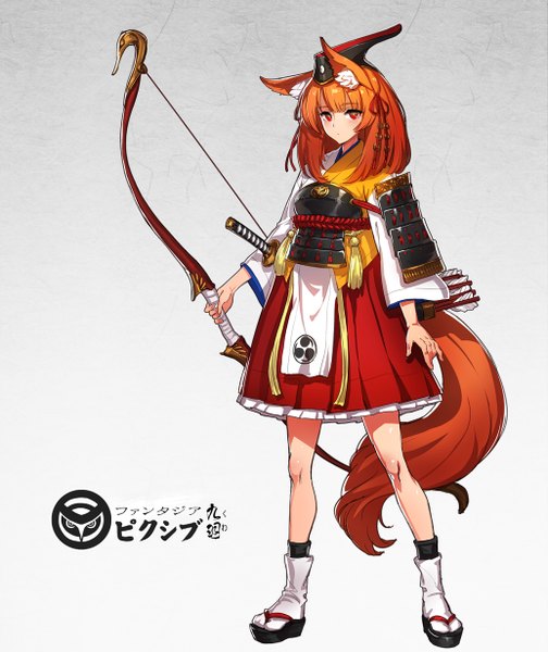 Anime picture 1033x1230 with original pixiv fantasia pixiv fantasia t ryuuzaki ichi single long hair tall image looking at viewer fringe simple background red eyes standing holding animal ears full body tail blunt bangs long sleeves animal tail pleated skirt