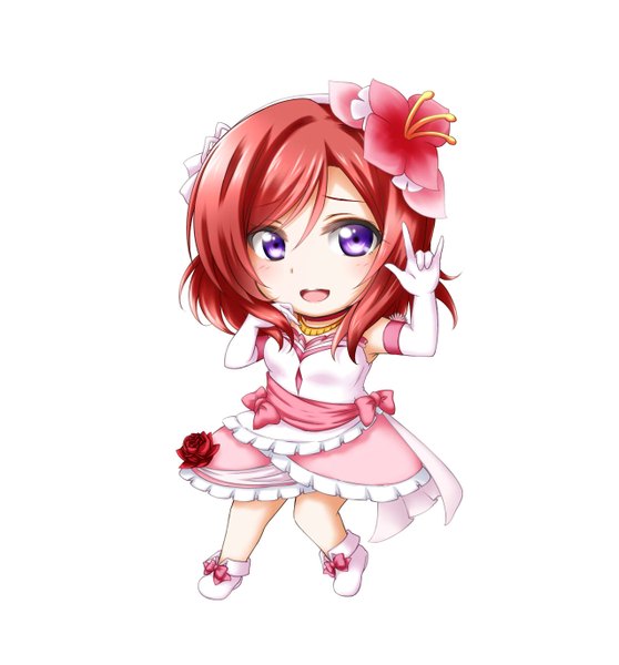 Anime picture 1275x1371 with love live! school idol project sunrise (studio) love live! nishikino maki kuena single tall image looking at viewer short hair simple background white background purple eyes red hair hair flower chibi girl dress gloves flower (flowers) elbow gloves