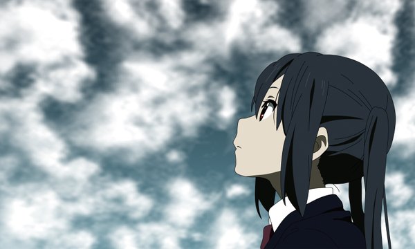 Anime picture 1500x900 with k-on! kyoto animation nakano azusa black hair wide image brown eyes sky cloud (clouds) girl serafuku