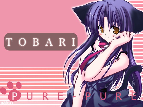 Anime picture 1600x1200 with pure pure tobari looking at viewer blush bare shoulders animal ears animal tail hand on face girl dress black dress