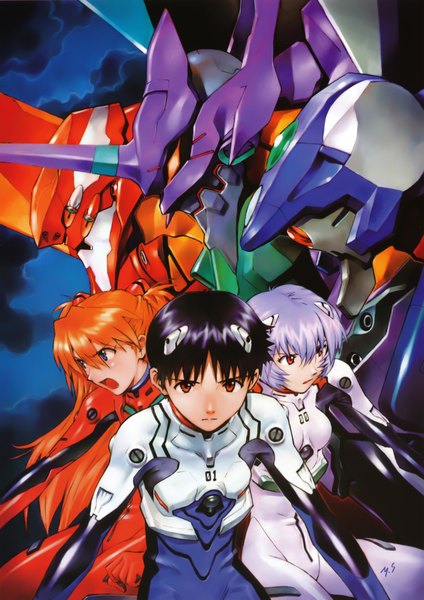 Anime picture 5085x7196 with neon genesis evangelion rebuild of evangelion evangelion: 2.0 you can (not) advance end of evangelion gainax soryu asuka langley ayanami rei ikari shinji eva 02 eva 01 eva 00 long hair tall image looking at viewer fringe highres short hair open mouth blue eyes black hair