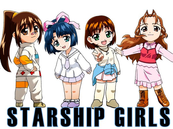 Anime picture 1600x1200 with starship girl yamamoto yohko soreyuke! uchuu senkan yamamoto youko yamamoto youko hakuhouin ayano kagariya momiji midou madoka itou katsunobu highres chibi tagme