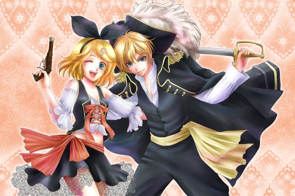 Anime picture 1200x800 with vocaloid kagamine rin kagamine len pirate girl