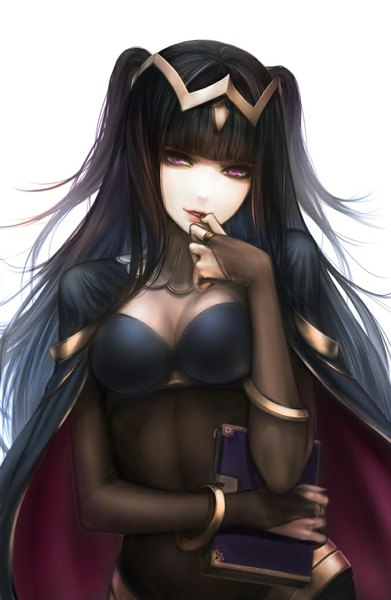 Anime picture 675x1035 with fire emblem fire emblem awakening nintendo sarja mins (minevi) single long hair tall image looking at viewer fringe breasts black hair standing purple eyes holding lips two side up finger to mouth girl bracelet
