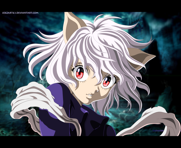 Anime picture 2899x2378 with hunter x hunter neferupito joezart63 single highres short hair red eyes animal ears white hair cat ears cat girl coloring letterboxed close-up girl