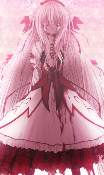 Anime picture 1920x3240 with gothic delusion reimia cura single tall image highres pink hair very long hair pink eyes light smile loli torn clothes lolita fashion girl dress ribbon (ribbons) hair ribbon headdress blood