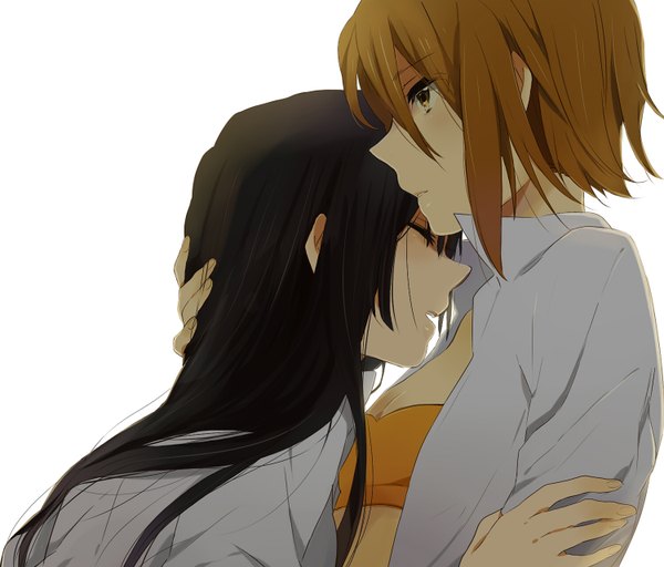 Anime picture 1500x1280 with k-on! kyoto animation akiyama mio tainaka ritsu long hair short hair black hair brown hair multiple girls yellow eyes hug girl 2 girls