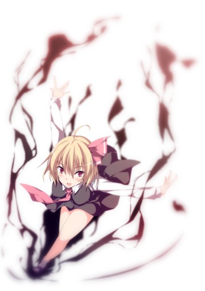 Anime picture 1239x1753 with touhou rumia sakurame single tall image blush short hair open mouth blonde hair red eyes girl dress bow hair bow