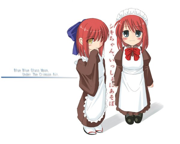 Anime picture 1280x1024 with shingetsutan tsukihime type-moon kohaku (tsukihime) hisui (tsukihime) white background maid half updo twins wa maid