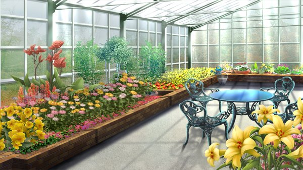 Anime picture 1024x576 with jesus 13th wide image game cg no people landscape flower (flowers) plant (plants) chair table