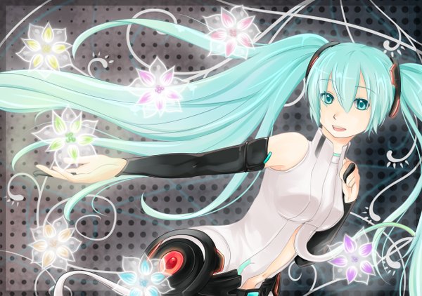 Anime picture 2480x1748 with vocaloid vocaloid append hatsune miku hatsune miku (append) highres twintails green eyes green hair girl detached sleeves
