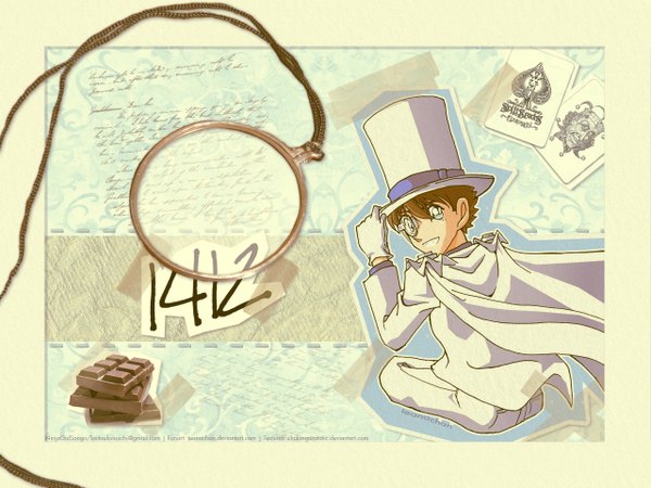 Anime picture 1280x960 with detective conan magic kaito food sweets chocolate monocle scrapbook
