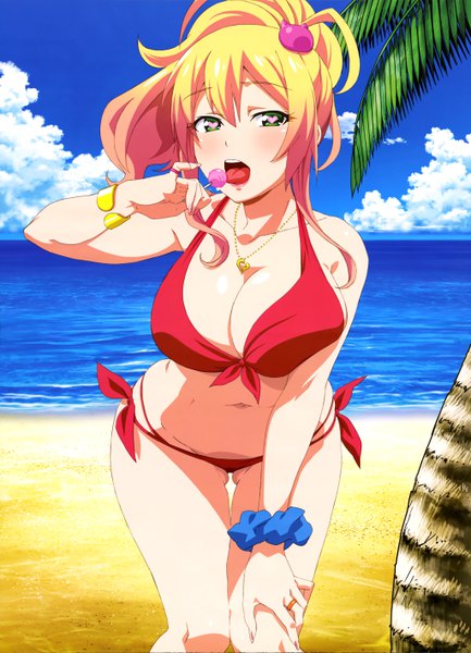 Anime picture 4096x5670 with hajimete no gal nyantype yame yukana single long hair tall image looking at viewer blush fringe highres breasts open mouth light erotic blonde hair hair between eyes large breasts green eyes absurdres sky cloud (clouds)