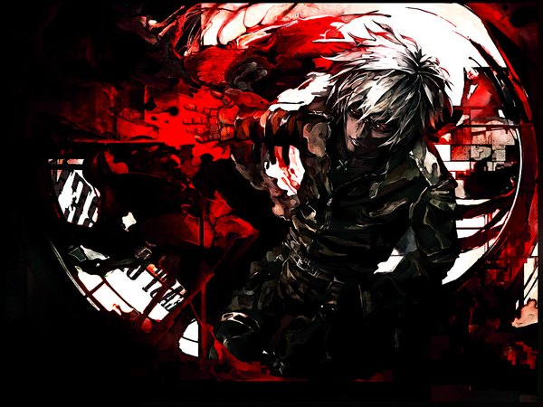 Anime picture 1024x768 with the king of fighters snk k' banpai akira single short hair red eyes white hair boy pendant cross fire flame