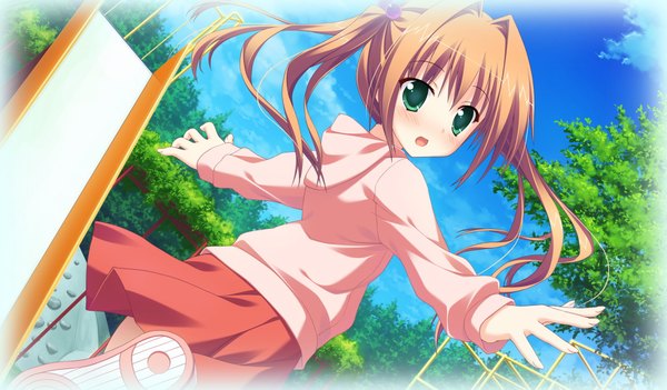 Anime picture 1024x600 with princess evangile sagisawa chiho long hair brown hair wide image twintails green eyes game cg girl