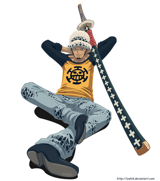 Anime picture 1329x1500 with one piece toei animation trafalgar law ioshik single tall image short hair black hair smile black eyes coloring transparent background arms behind head boy weapon hat sword katana pants sheath