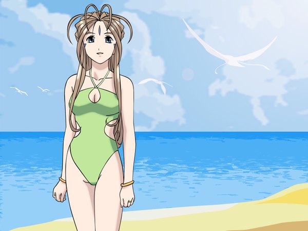 Anime picture 1600x1200 with aa megami-sama anime international company belldandy sky beach vector summer swimsuit water sea