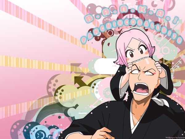 Anime picture 1600x1200 with bleach studio pierrot kusajishi yachiru madarame ikkaku short hair open mouth pink hair loli