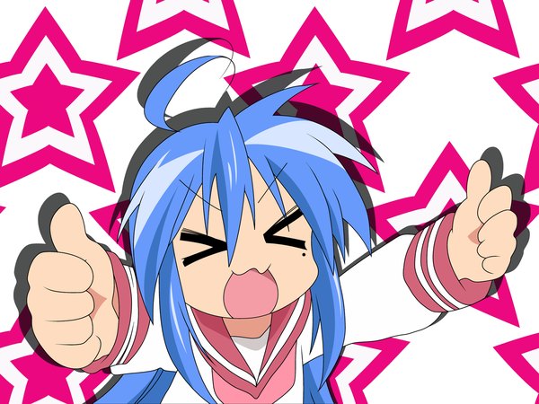 Anime picture 1600x1200 with lucky star kyoto animation izumi konata thumbs up girl star (symbol)