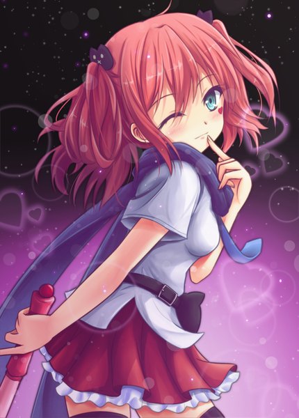 Anime picture 2549x3553 with chuunibyou demo koi ga shitai! kyoto animation shichimiya satone guhua67 single tall image blush highres short hair blue eyes pink hair one eye closed wink two side up girl dress hair ornament heart scarf