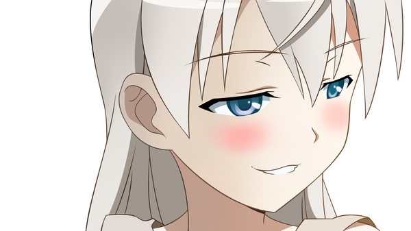 Anime picture 1365x768 with strike witches eila ilmatar juutilainen single long hair blush fringe blue eyes simple background smile hair between eyes wide image white background looking away grey hair close-up face vector girl
