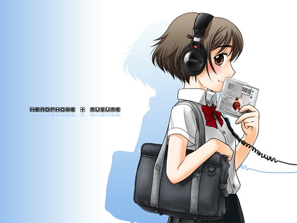 Anime picture 1024x768 with headphone + musume ootsuka mahiro uniform school uniform headphones