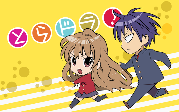 Anime picture 1920x1200 with toradora j.c. staff aisaka taiga takasu ryuuji yasu highres wide image wallpaper chibi . . serafuku