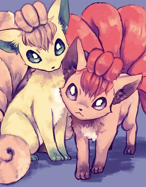 Anime picture 781x1000 with pokemon nintendo vulpix amezawa koma tall image looking at viewer simple background tail multiple tails purple background cute gen 1 pokemon animal fox