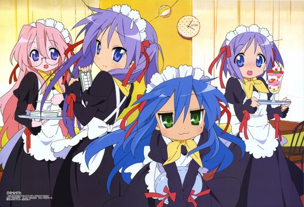 Anime picture 5870x4000 with lucky star kyoto animation izumi konata hiiragi kagami hiiragi tsukasa takara miyuki highres scan maid girl