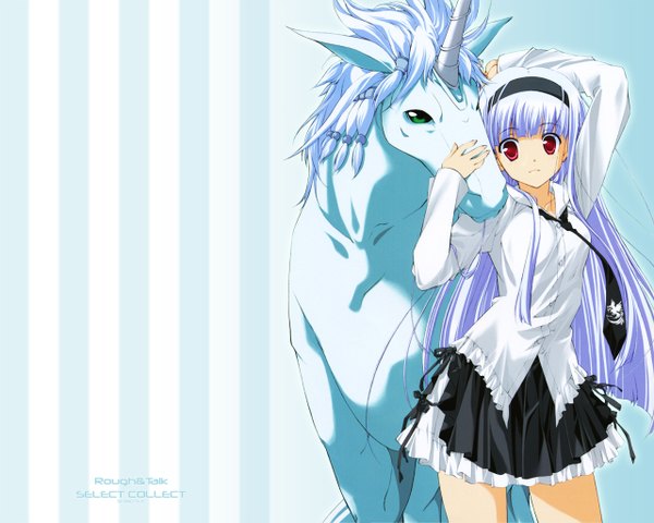 Anime picture 1280x1024 with long hair red eyes girl skirt necktie unicorn