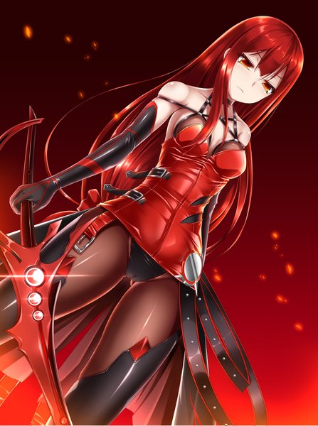 Anime picture 1380x1853 with elsword elesis (elsword) crimson avenger (elsword) shimo (depthbomb) single long hair tall image light erotic red eyes red hair pantyshot girl gloves underwear panties weapon sword black gloves elbow gloves