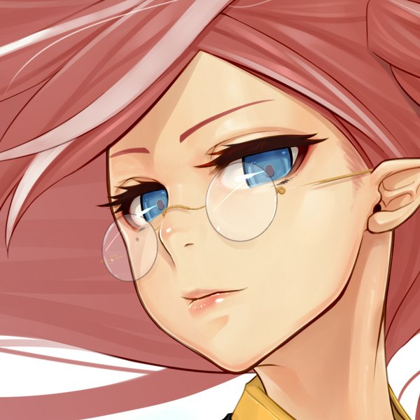 Anime picture 888x888 with original caooll (co-ohol) single long hair looking at viewer red hair lips pointy ears close-up face girl glasses