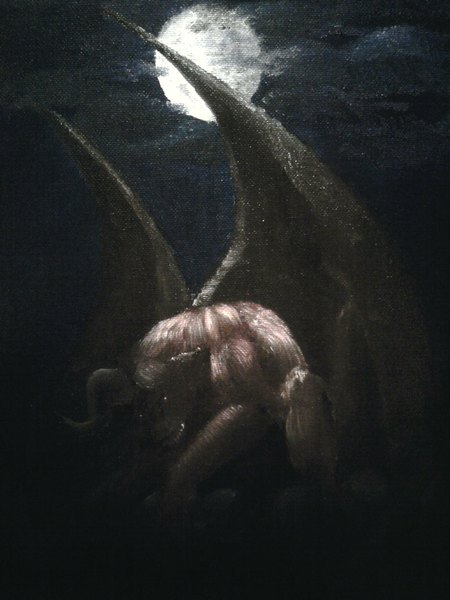 Anime picture 1536x2048 with berserk zodd tall image cloud (clouds) horn (horns) scan night demon wings moon full moon
