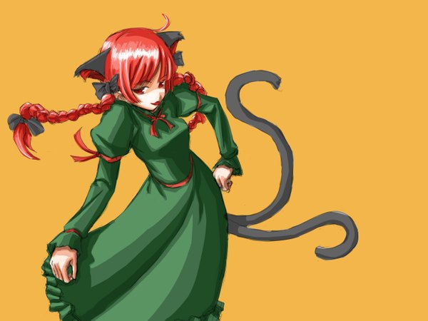 Anime picture 1400x1050 with touhou kaenbyou rin kuroneko nero long hair red eyes animal ears red hair cat ears extra ears girl