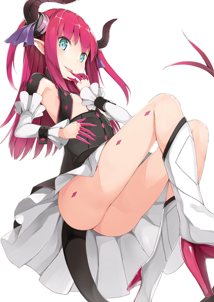 Anime picture 1447x2046 with fate (series) fate/extra fate/extra ccc elizabeth bathory (fate) (all) elizabeth bathory (fate) mafu9 single long hair tall image looking at viewer light erotic simple background smile white background pink hair bent knee (knees) ass tail horn (horns) aqua eyes