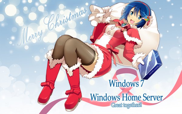 イラスト 1920x1200 と os-tan windows (operating system) windows 7 窓辺ななみ わかば ソロ カメラ目線 赤面 前髪 highres 短い髪 開いた口 青い目 笑顔 hair between eyes 青い髪 全身 :d 仕事絵 壁紙