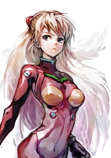 Anime picture 820x1160 with neon genesis evangelion gainax soryu asuka langley ryuutetsu single long hair tall image fringe blue eyes simple background brown hair white background looking away upper body girl bodysuit pilot suit