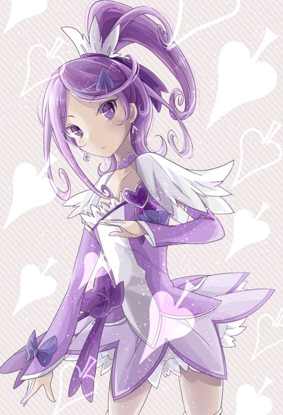 Anime picture 1024x1500 with precure dokidoki! precure toei animation kenzaki makoto cure sword sumi mi single long hair tall image looking at viewer purple eyes purple hair girl dress hair ornament earrings