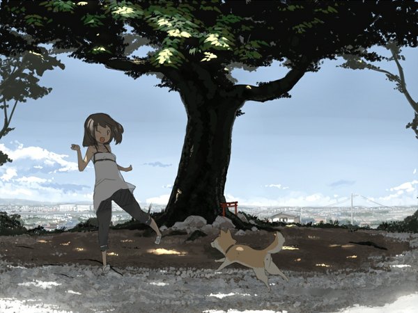 Anime picture 1024x768 with scenic dog tagme